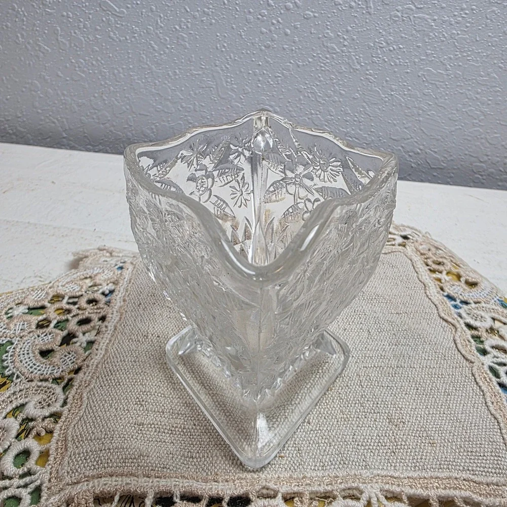 Vintage Indiana Glass Pineapple & Floral Creamer and Sugar Bowl Set Diamond Base